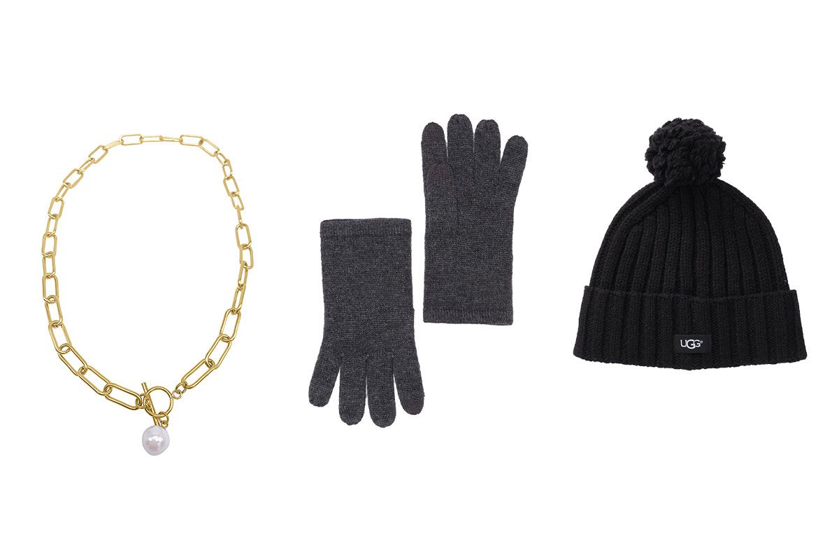 gloves, knit, necklace