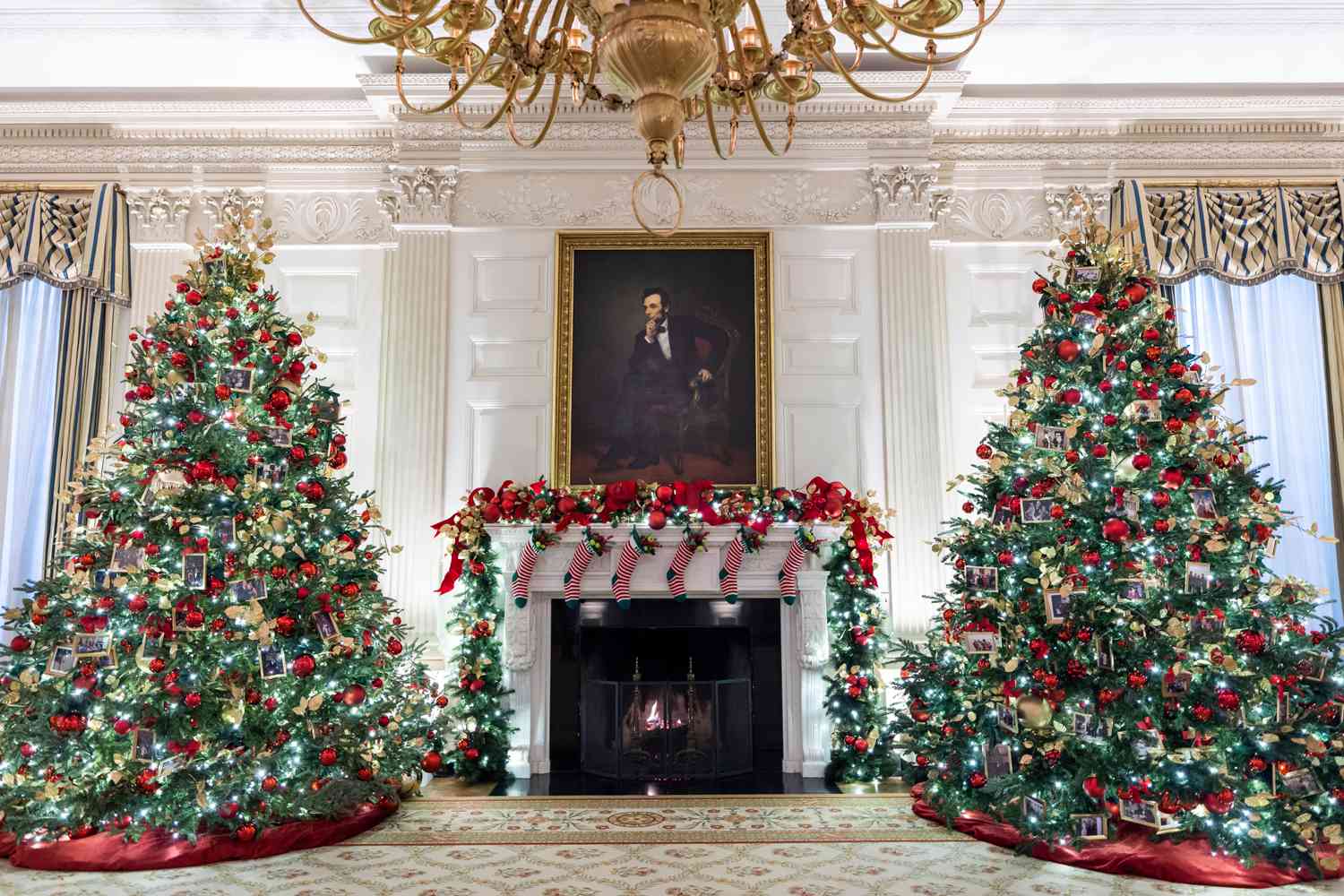 The State Dining Room during a press preview of the 2021 holiday decor at the White House in Washington