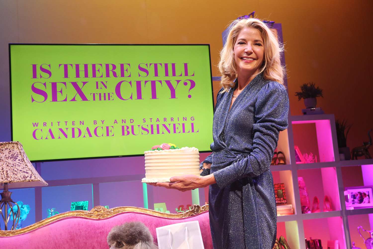 NEW YORK, NEW YORK - DECEMBER 01: Candace Bushnell is surprised on her birthday at her one-woman show “Is There Still Sex in the City?” at The Daryl Roth Theatre on December 1, 2021 in New York City. (Photo by Bruce Glikas/Getty Images)