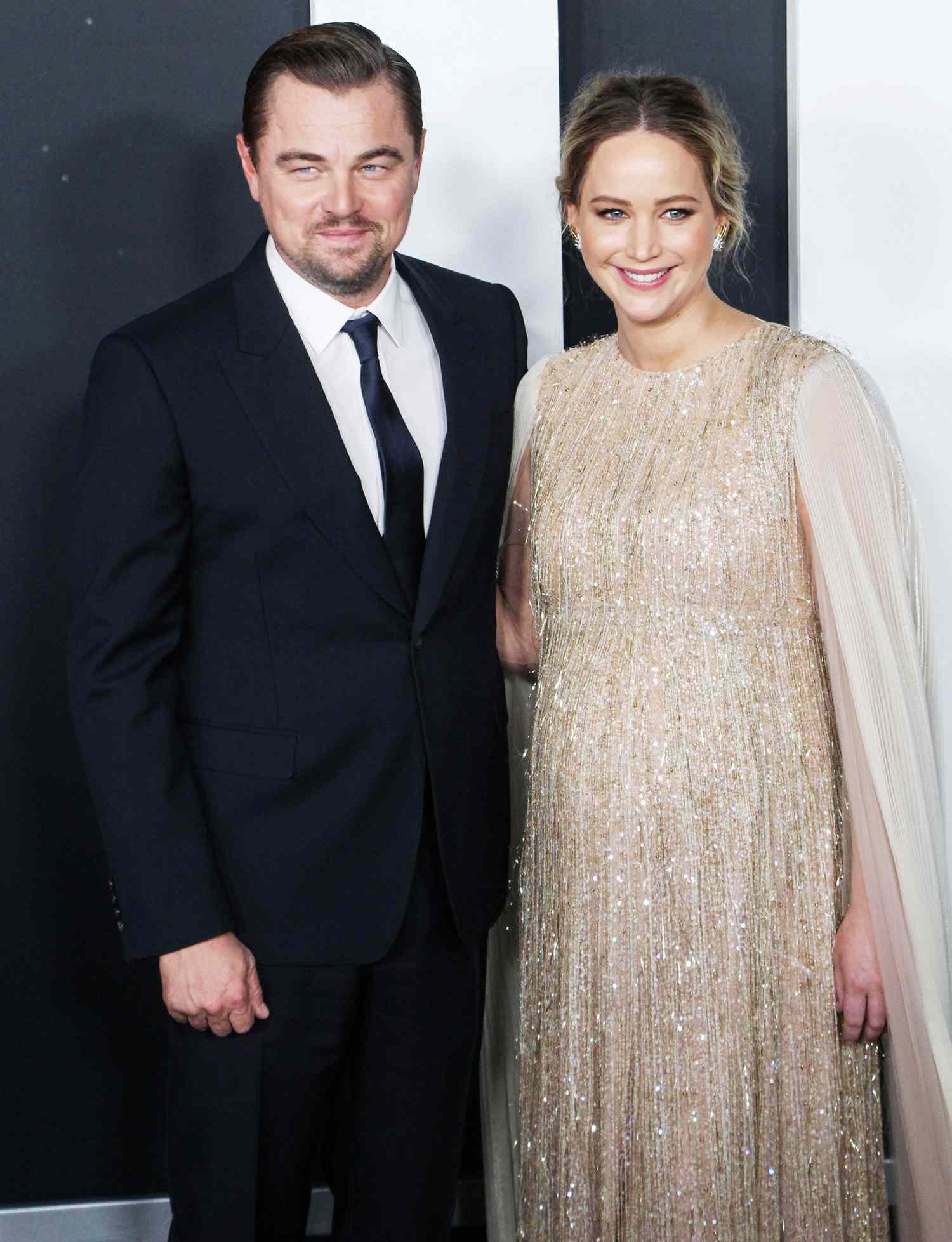 Actor Leonardo DiCaprio and actress Jennifer Lawrence arrive at the World Premiere of Netflix's 'Don't Look Up' held at Jazz at Lincoln Center on December 5, 2021 in Manhattan, New York City, New York, United States. World Premiere of Netflix's 'Don't Look Up', New York City, United States - 06 Dec 2021