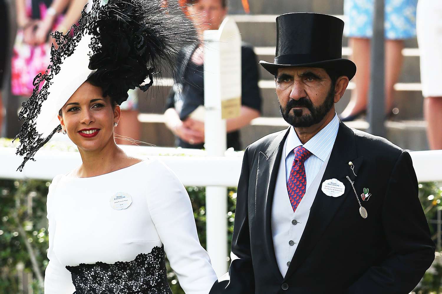 Mohammed bin Rashid Al Maktoum and Princess Haya Bint Al Hussein of Jordan attend day three of Royal Ascot at Ascot Racecourse on June 19, 2014 in Ascot, England.