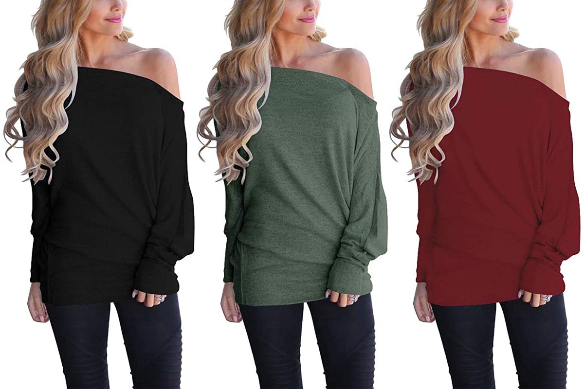 Lacozy Women's Off Shoulder Long Sleeve Oversized Pullover Sweater Knit