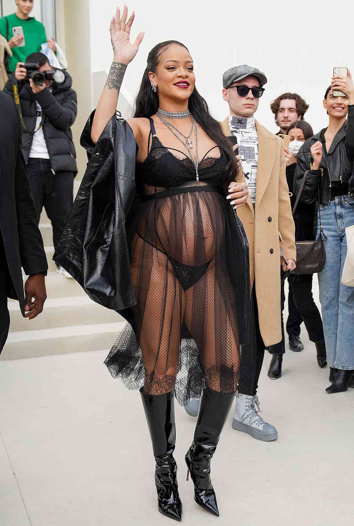 Pregnant Rihanna Bares All in Naked Dress at Paris Fashion Week Dior Show