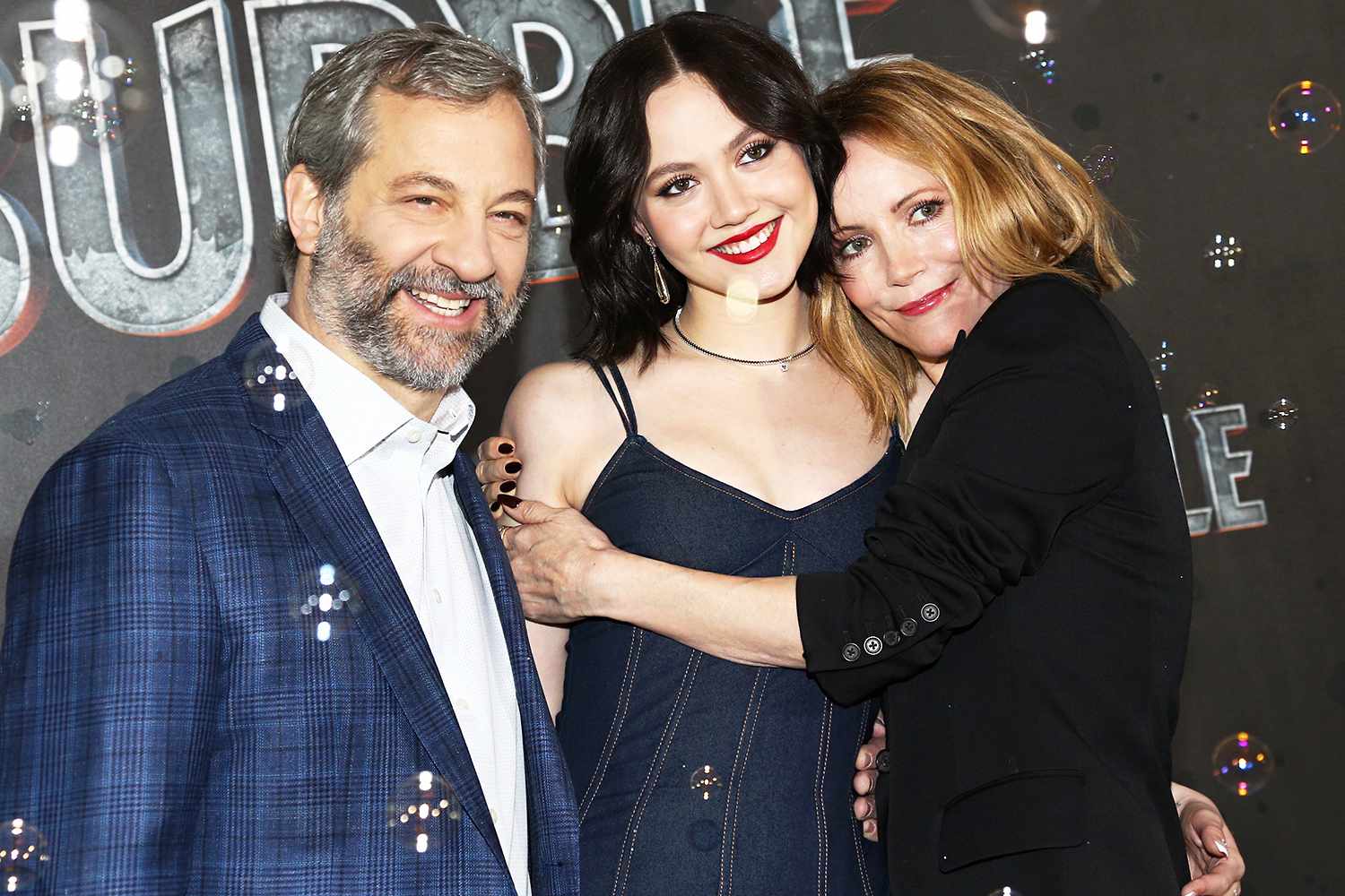 Judd Apatow, Iris Apatow and Leslie Mann attend a photocall for "The Bubble," hosted by Netflix, at Four Seasons Hotel Los Angeles at Beverly Hills on March 05, 2022 in Los Angeles, California.