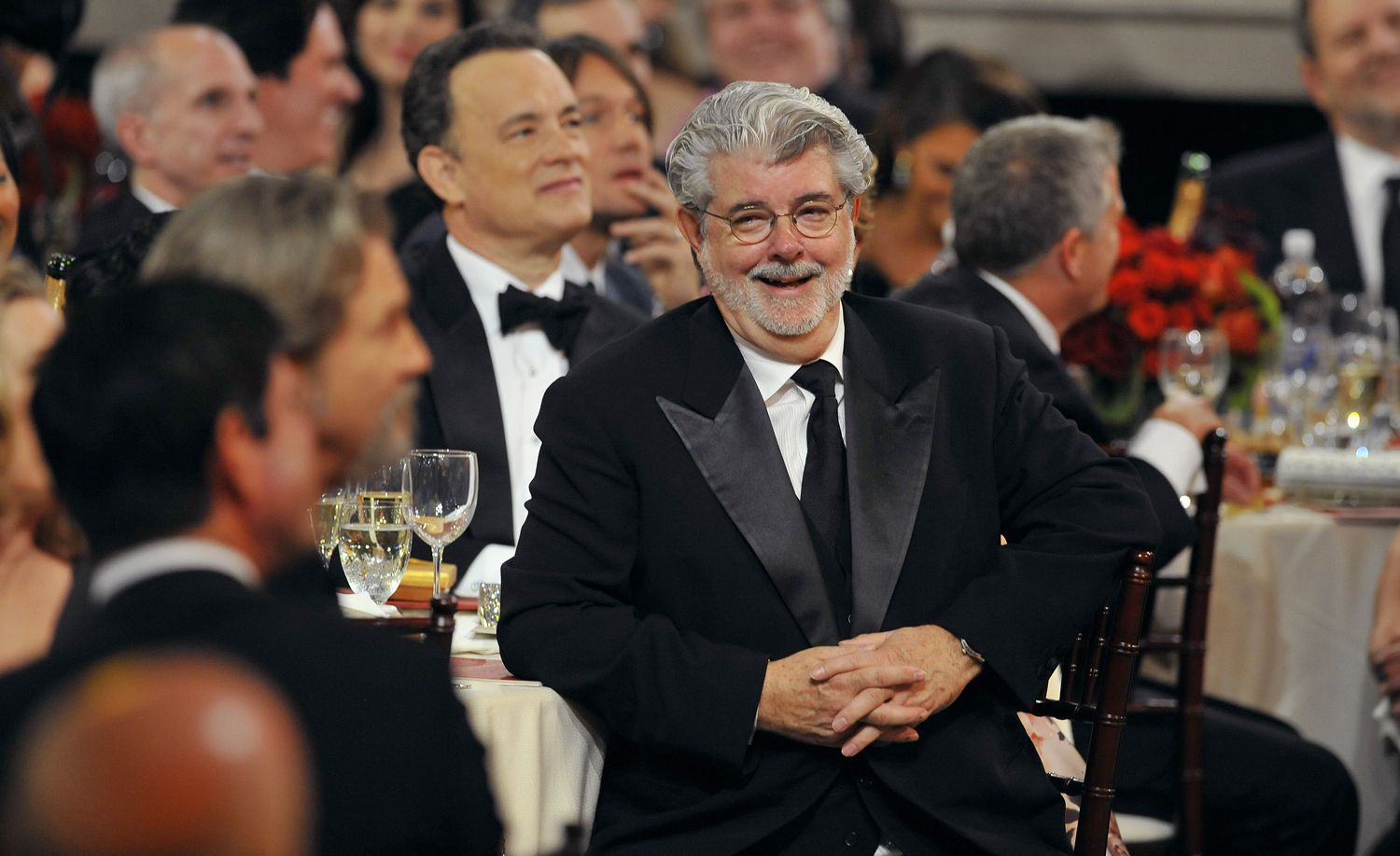 Tom Hanks and George Lucas during the 67th Annual Golden Globe Awards held at the Beverly Hilton Hotel on January 17, 2010