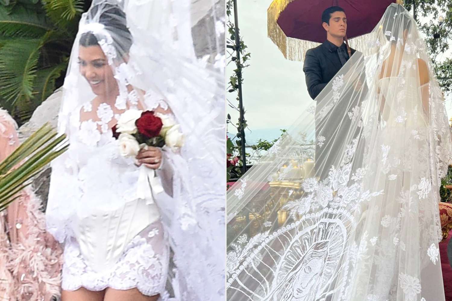 portofino, ITALY - *EXCLUSIVE* - Here Comes the Bride!! Kourtney Kardashian is seen being guided to her wedding by mother Kris. Pictured: Kourtney Kardashian BACKGRID USA 22 MAY 2022 BYLINE MUST READ: Cobra Team / BACKGRID USA: +1 310 798 9111 / usasales@backgrid.com UK: +44 208 344 2007 / uksales@backgrid.com *UK Clients - Pictures Containing Children Please Pixelate Face Prior To Publication*; Kourtney Kardashian Wears White with Travis Barker's Daughter Alabama in First Photo from Wedding. https://www.instagram.com/alabamaluellabarker/.