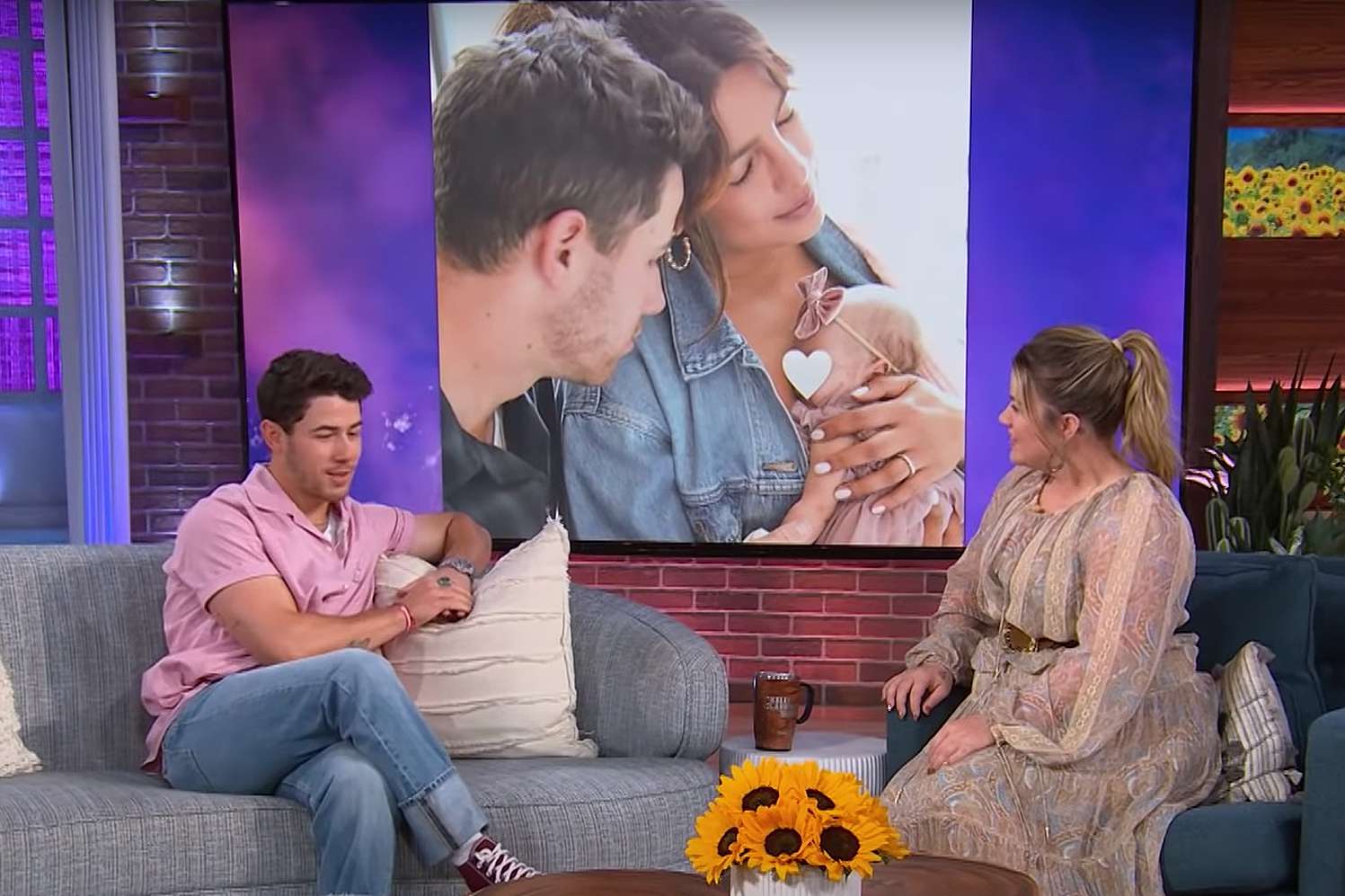 Nick Jonas on the Kelly Clarkson show discussing fatherhood