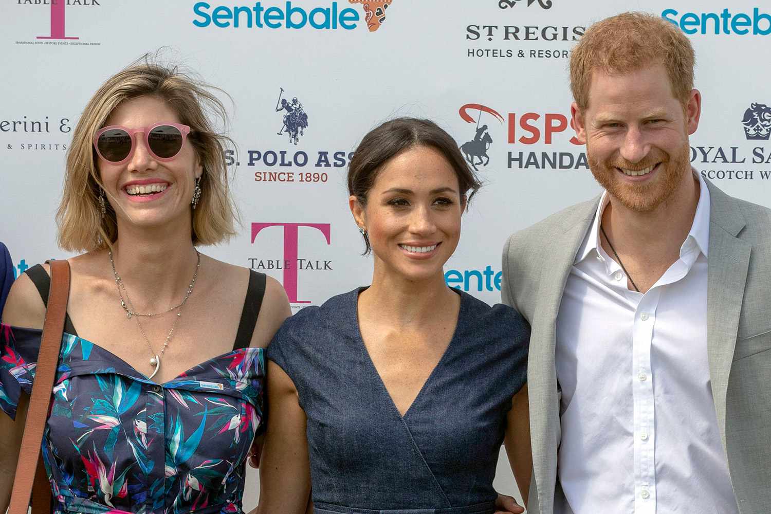 Delfina Balquier (left) with the Duke and Duchess of Sussex as they arrive for the Sentebale ISPS Handa Polo Cup at the Royal County of Berkshire Polo Club in Windsor. (Photo by Steve Parsons/PA Images via Getty Images)