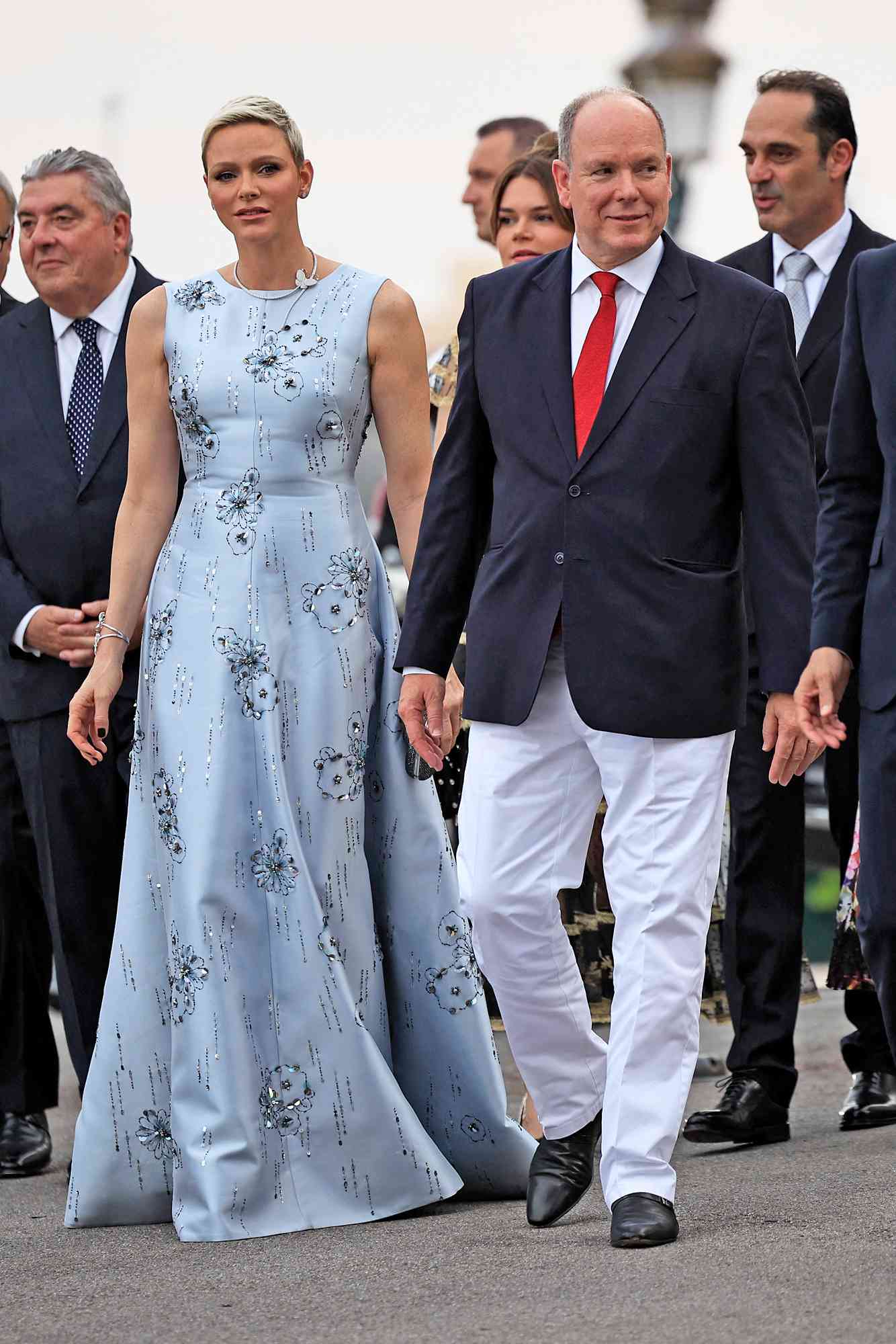 Prince Albert II of Monaco and Princess Charlene of Monaco arrive for the 73rd edition of the Red Cross Gala at the Casino in Monte Carlo on July 18, 2022.