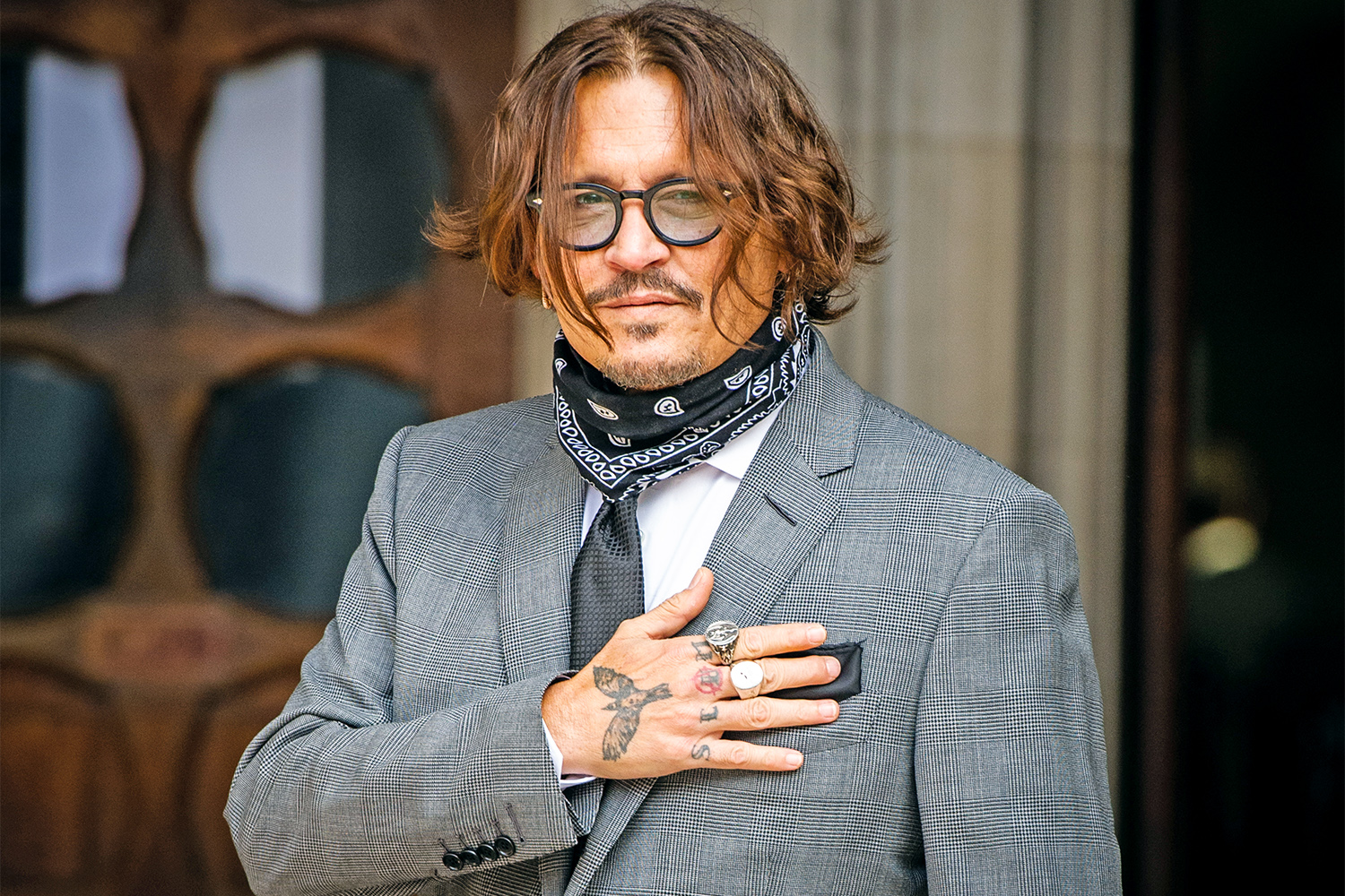 LONDON, ENGLAND - JULY 13: Johnny Depp arrives at the Royal Courts of Justice, Strand on July 13, 2020 in London, England.Hollywood actor is taking News Group Newspapers, publishers of The Sun, to court over allegations that he was violent towards his ex-wife, Amber Heard, 34. (Photo by Samir Hussein/WireImage)