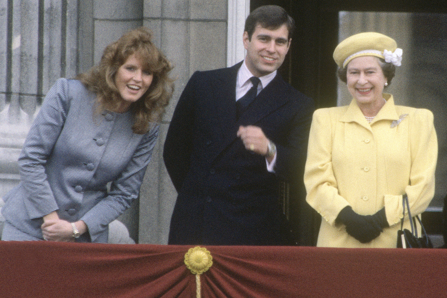 Queen Elizabeth II celebrates her sixieth birthday on April 21, 1986 at Buckingham Palace in London. The Queen was joined on the balcony of the palace by Prince Philip (R), Prince Andrew and his wife Sarah, Duchess of York, as they listened to thousands of children singing.