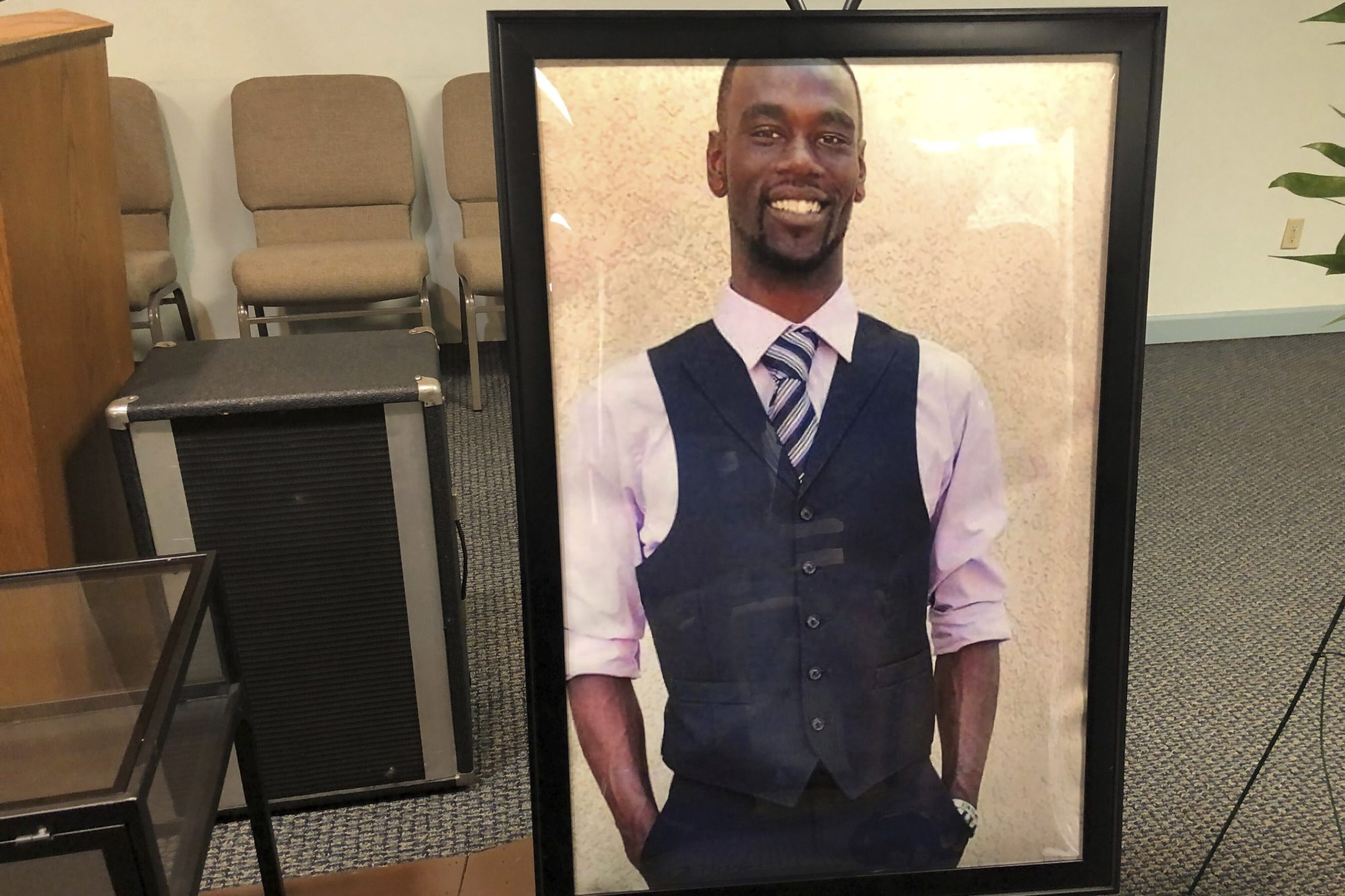 Mandatory Credit: Photo by Adrian Sainz/AP/Shutterstock (13721810a) Portrait of Tyre Nichols is displayed at a memorial service for him on in Memphis, Tenn. Nichols was killed during a traffic stop with Memphis Police on Jan. 7 Police Force Investigation, Memphis, United States - 17 Jan 2023