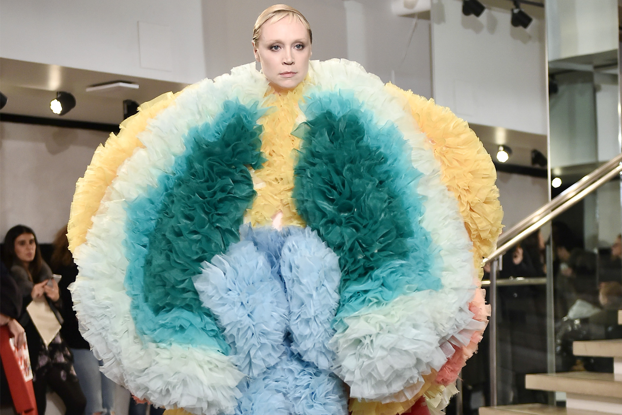 Gwendoline Christie walks the runway for the Tomo Koizumi fashion show during New York Fashion Week at Marc Jacobs Madison on February 8, 2019 in New York City.