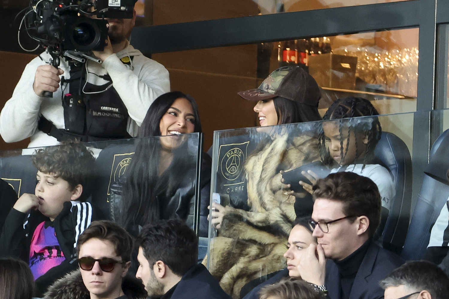 Kim Kardashian, Kendall Jenner, Kim's son Saint West attend the Ligue 1 Uber Eats match between Paris Saint-Germain (PSG) and Stade Rennais (Rennes) at Parc des Princes stadium