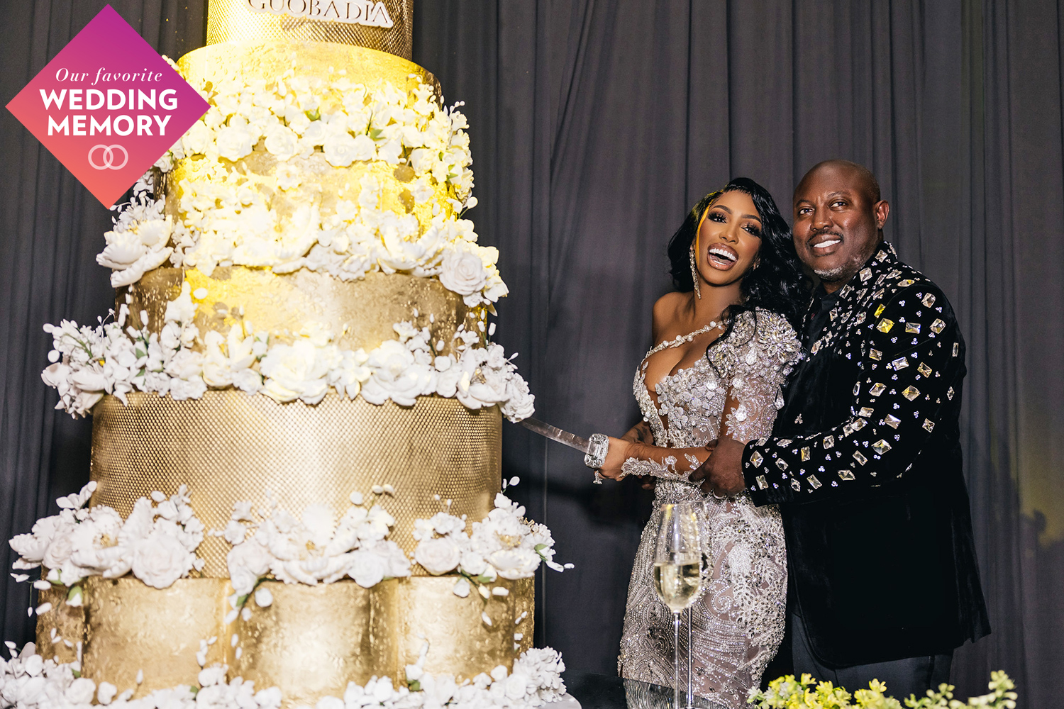Porsha Williams Needed a Sword to Cut into Her 10-Ft. Cake with Husband Simon Guobadia. Credit: STANLOPHOTOGRAPHY
