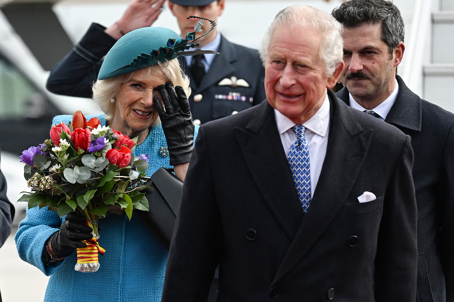 King Charles III and Camilla Queen Consort arrive at Berlin Brandenburg Airport