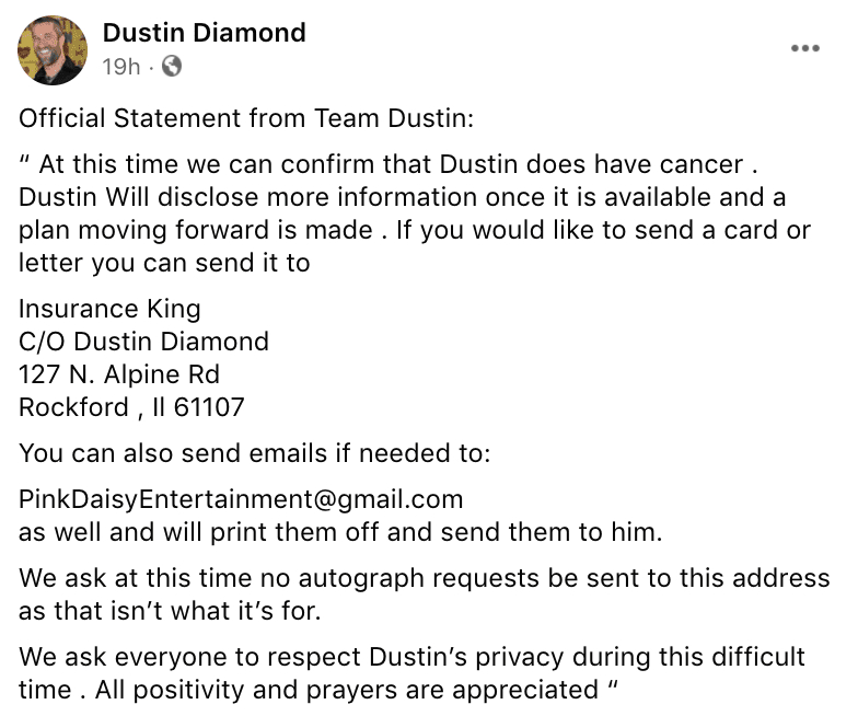 Comunicado Dustin Diamond