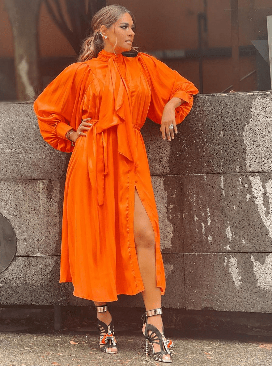 Galilea Montijo, look del dia, vestido naranja