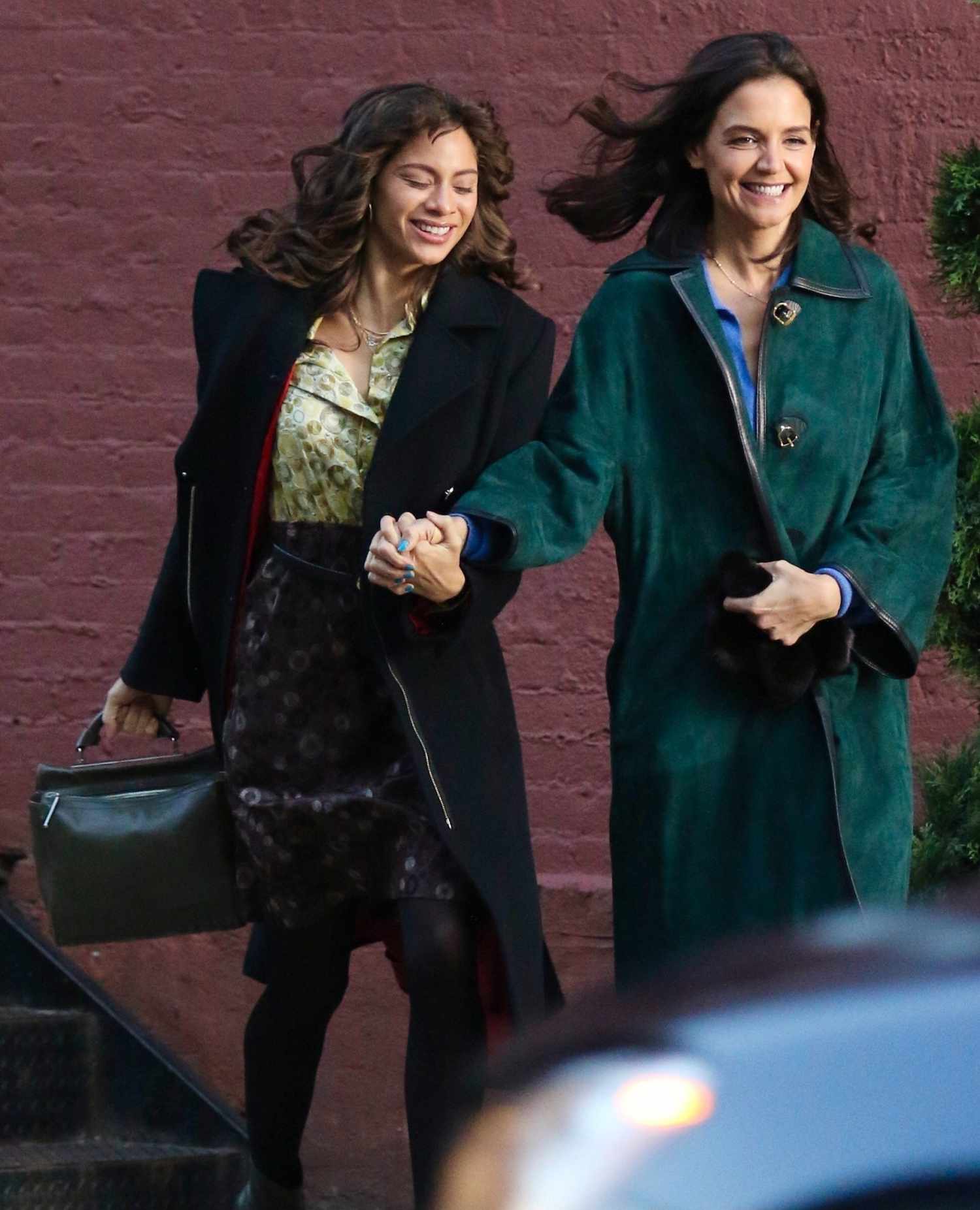 Katie Holmes Filming a Happy Scene on the Set of 'Rare Objects' in New York