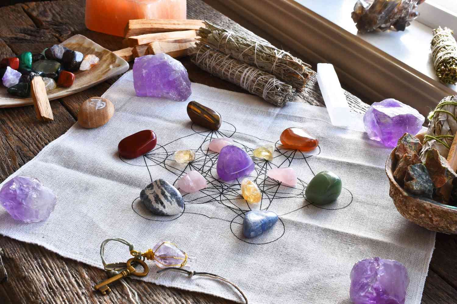 Cristales de colores representado los Chakras