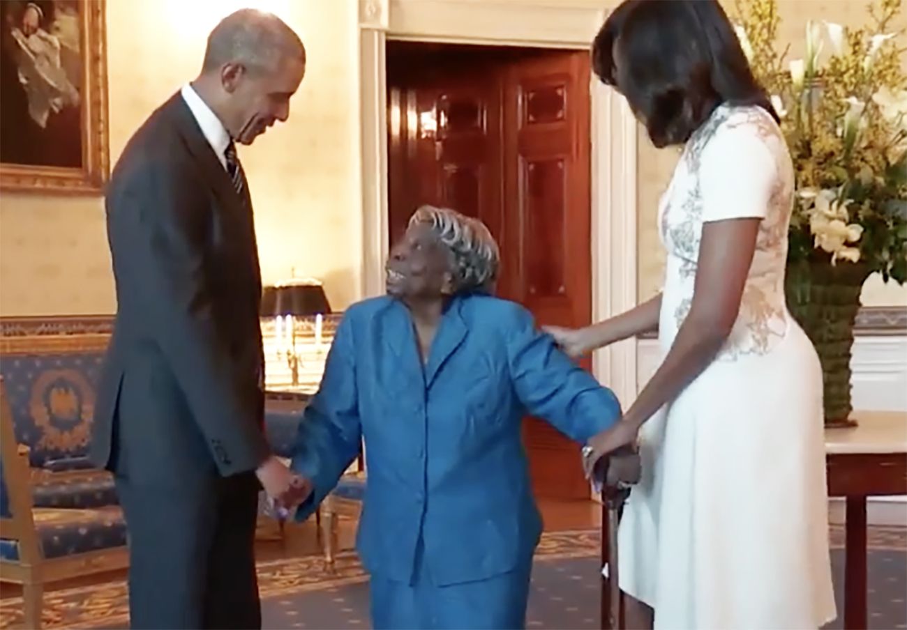 Barack Obama, Michelle Obama y Virginia McLaurin