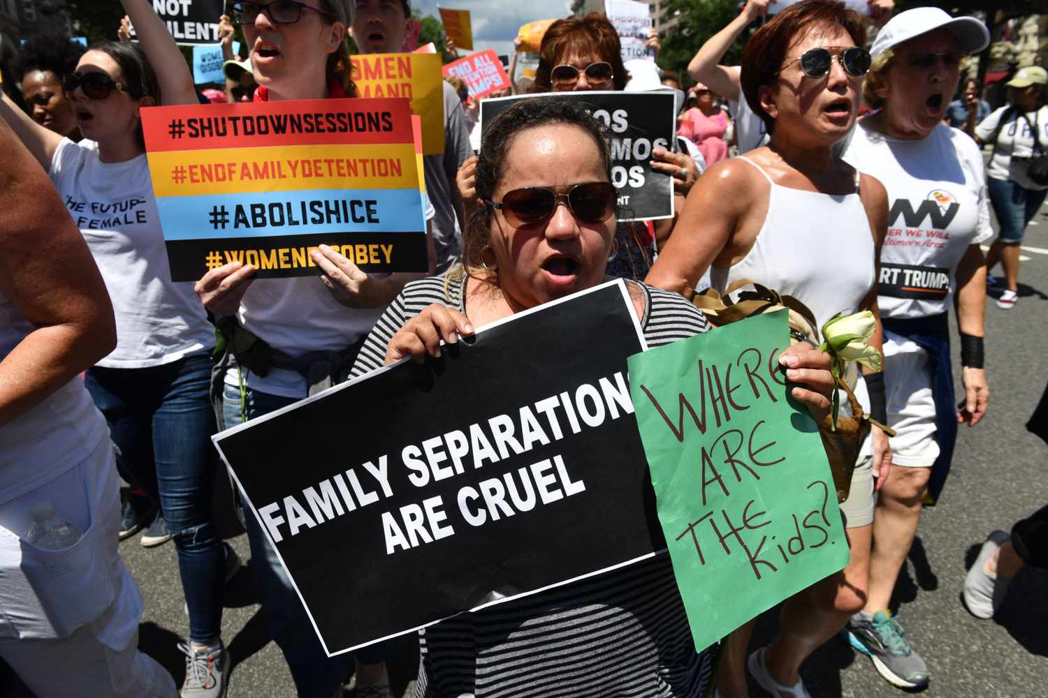 Protestors demanding an end to the separation of migrant children from their parents.