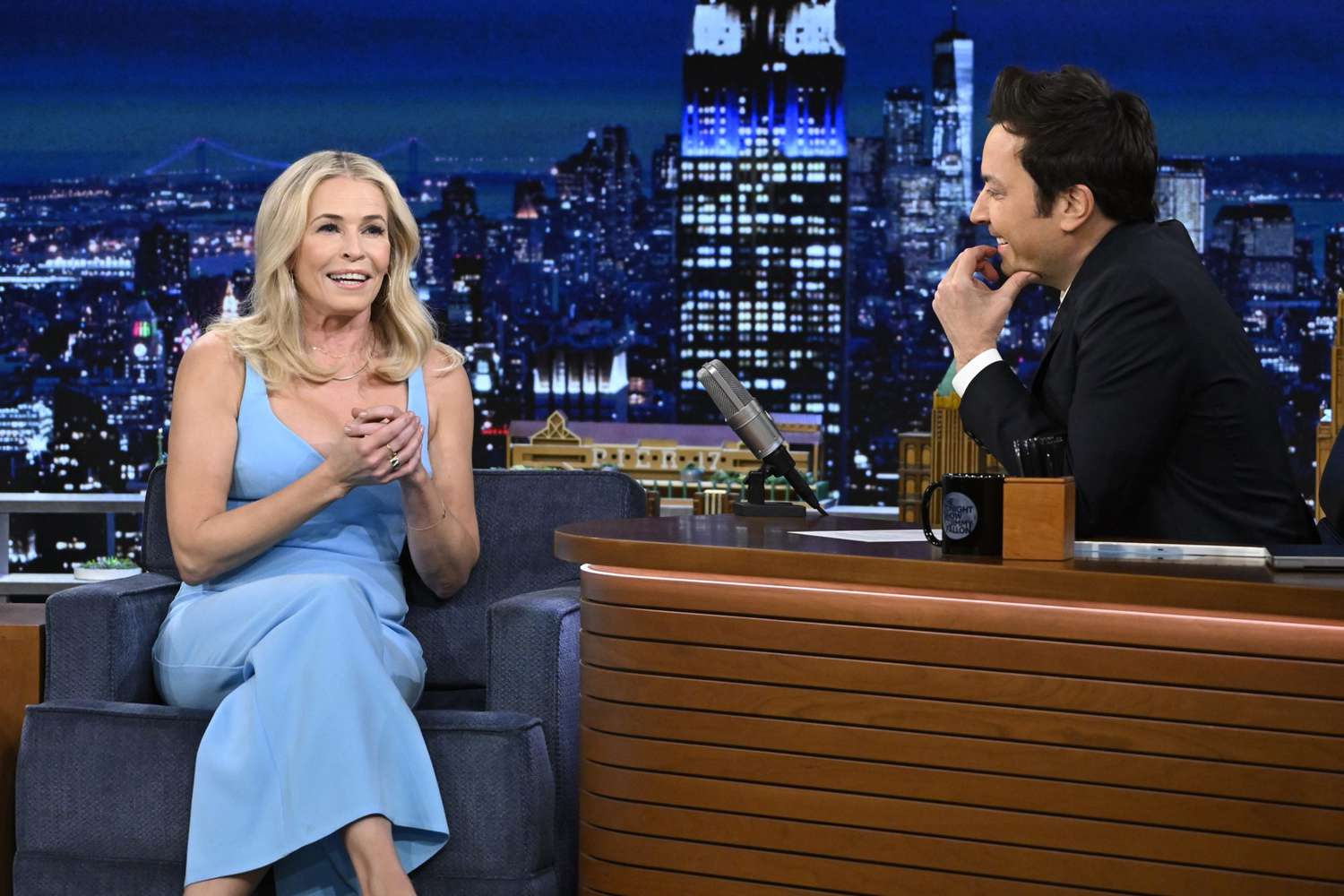 Comedian Chelsea Handler during interview with host Jimmy Fallon