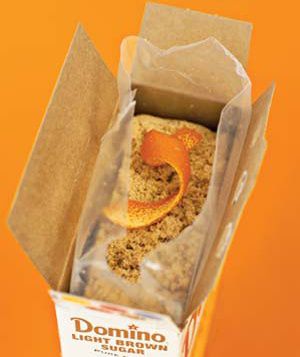 Orange peel in a box of brown sugar