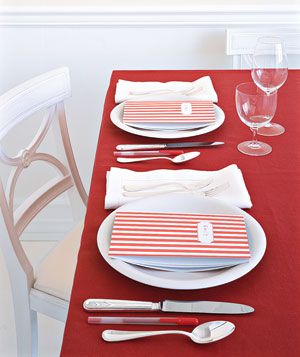 Awning-striped “menus” add a bright, summery note.