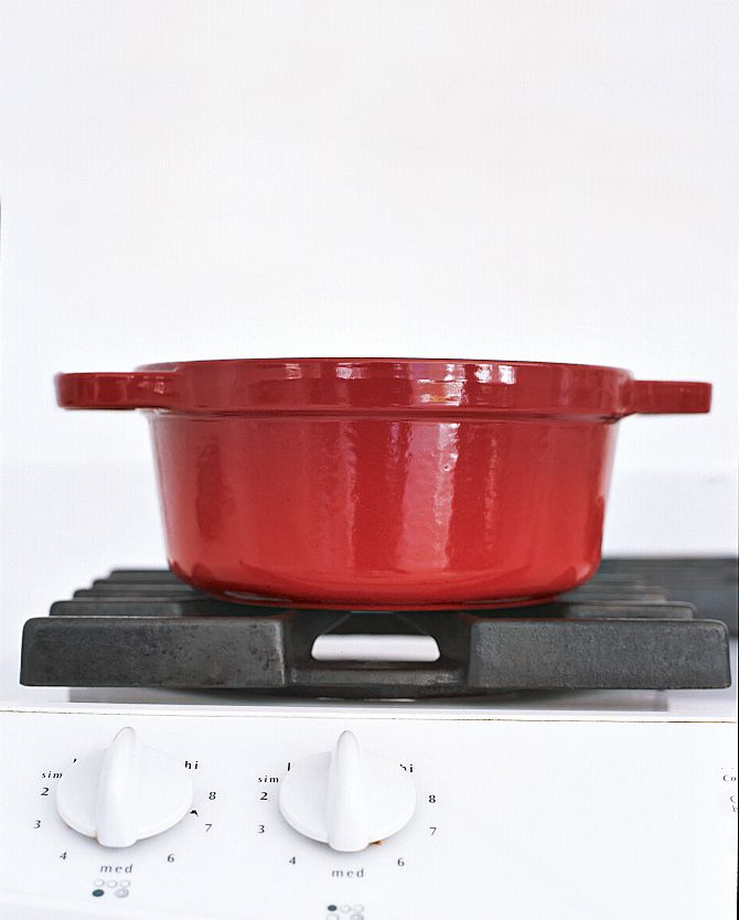 Red pot on a stove