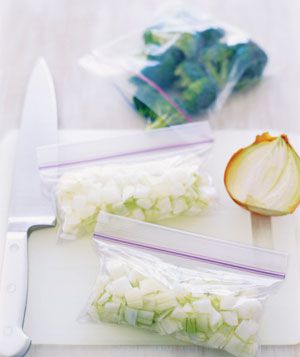 Chopped onions in zipper-seal bags