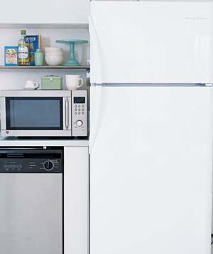 Microwave and refrigerator in the kitchen