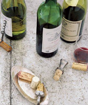 Uncorked wine bottles