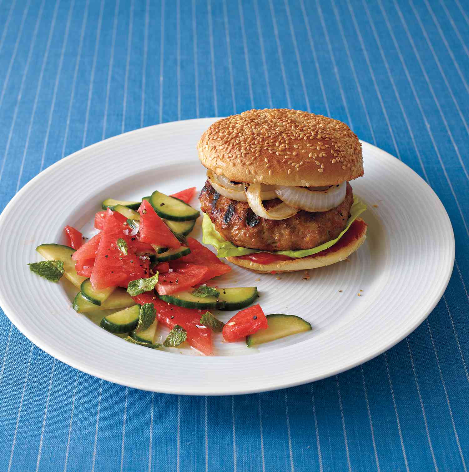 Asian Pork Burgers With Minted Watermelon