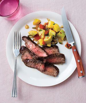 Steak With Summer Squash and Pine Nuts 
