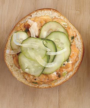 Salmon Burgers With Quick Pickled Cucumbers