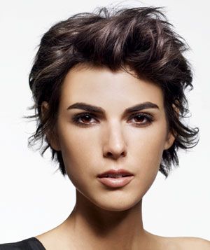 Model with styled short brown hair