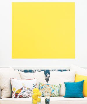 Yellow painted square in living room