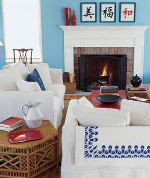 Seating around a fireplace