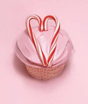 Cupcake with candy cane heart accent