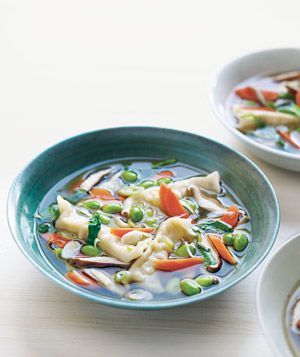 Asian Dumpling Soup With Shiitakes and Edamame