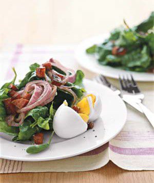 Spinach Salad With Warm Onions and Crispy Salami
