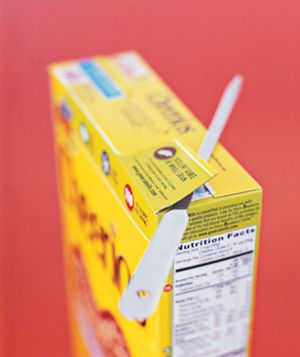 Letter opener used to open cereal box