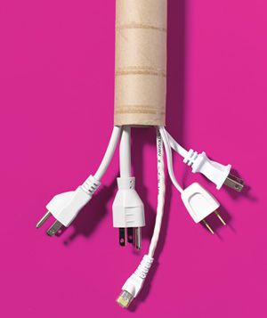 Paper towel tube used to corral cables