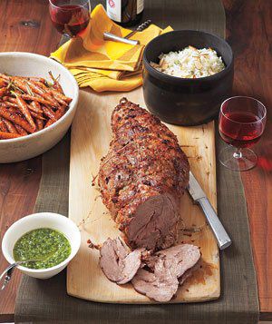 Roasted Leg of Lamb With Carrots and Honey-Mint Sauce