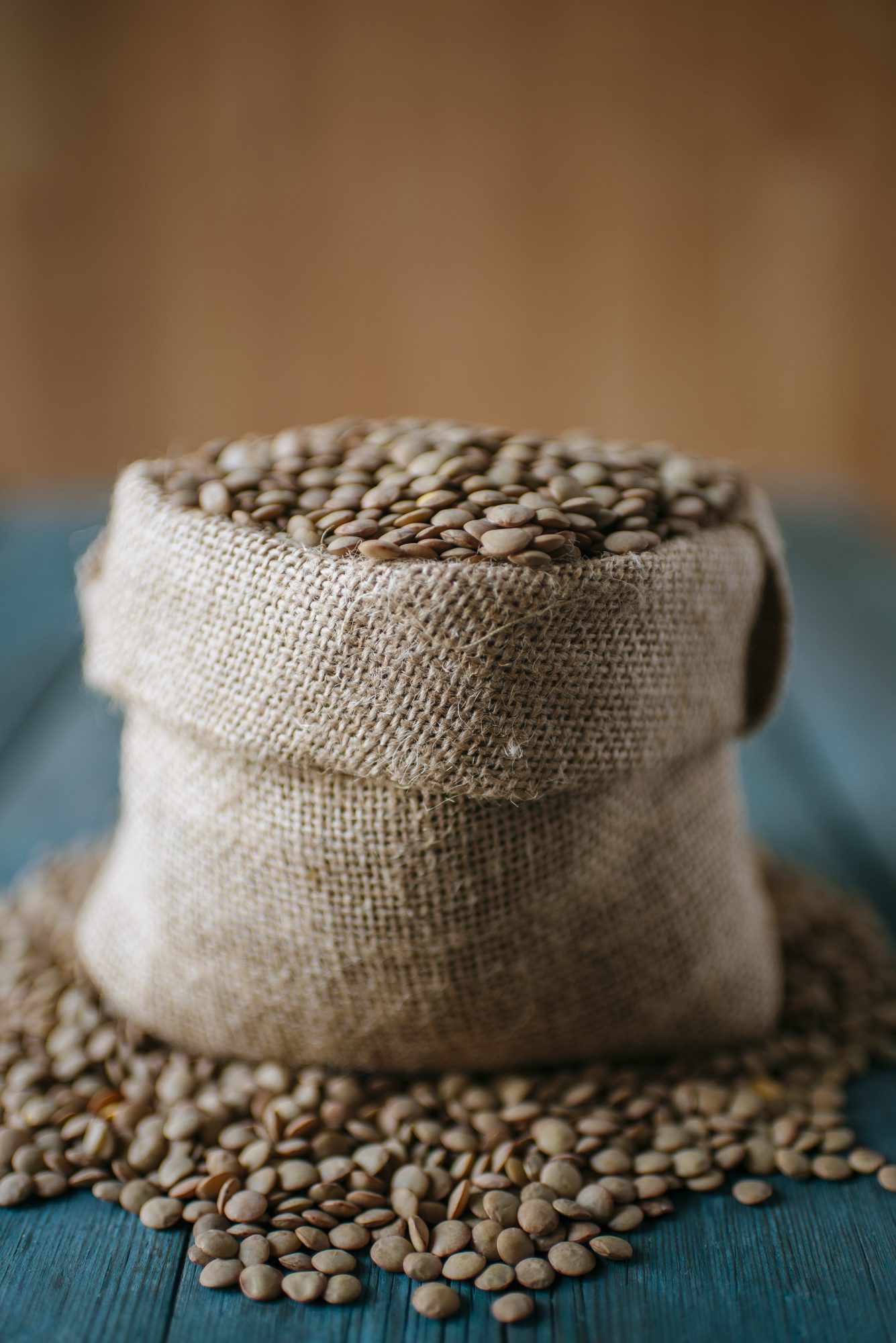 a pouch filled with raw lentils