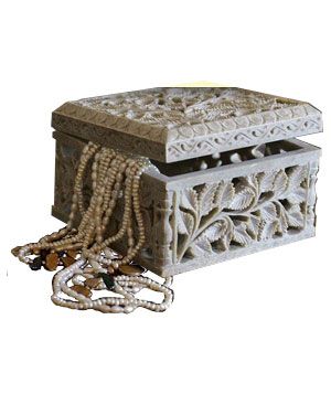 Novica White Ivy Soapstone Jewelry Box