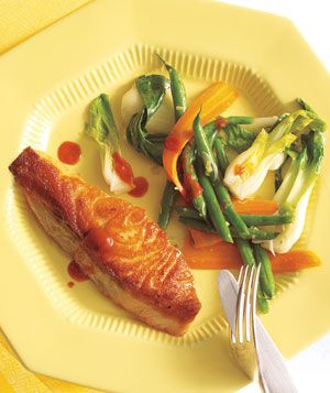 Salmon With Gingery Green Beans and Bok Choy