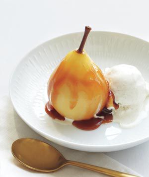 Cinnamon-Poached Pears With Caramel