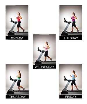 5 images of a woman running on a treadmill